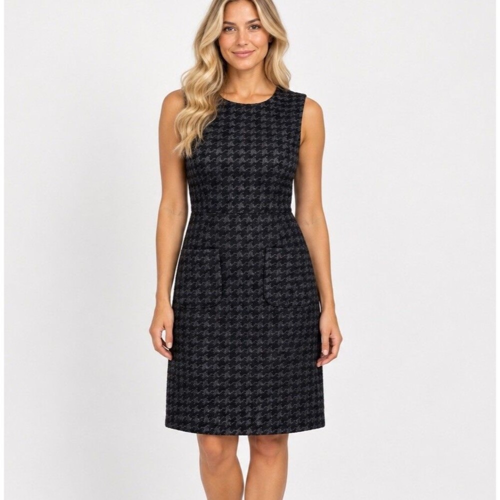 Tory Burch Fletcher Metallic Houndstooth Sheath Dress Size 10 Black Gray